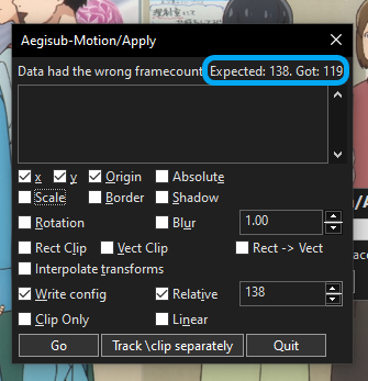 Error de Aegisub Motion por fotogramas